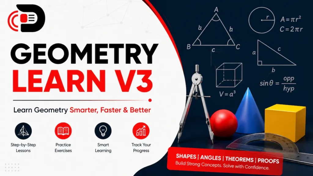 Geometry Learn V3 featured image showing geometric shapes, formulas, diagrams, and learning tools for mastering geometry concepts.