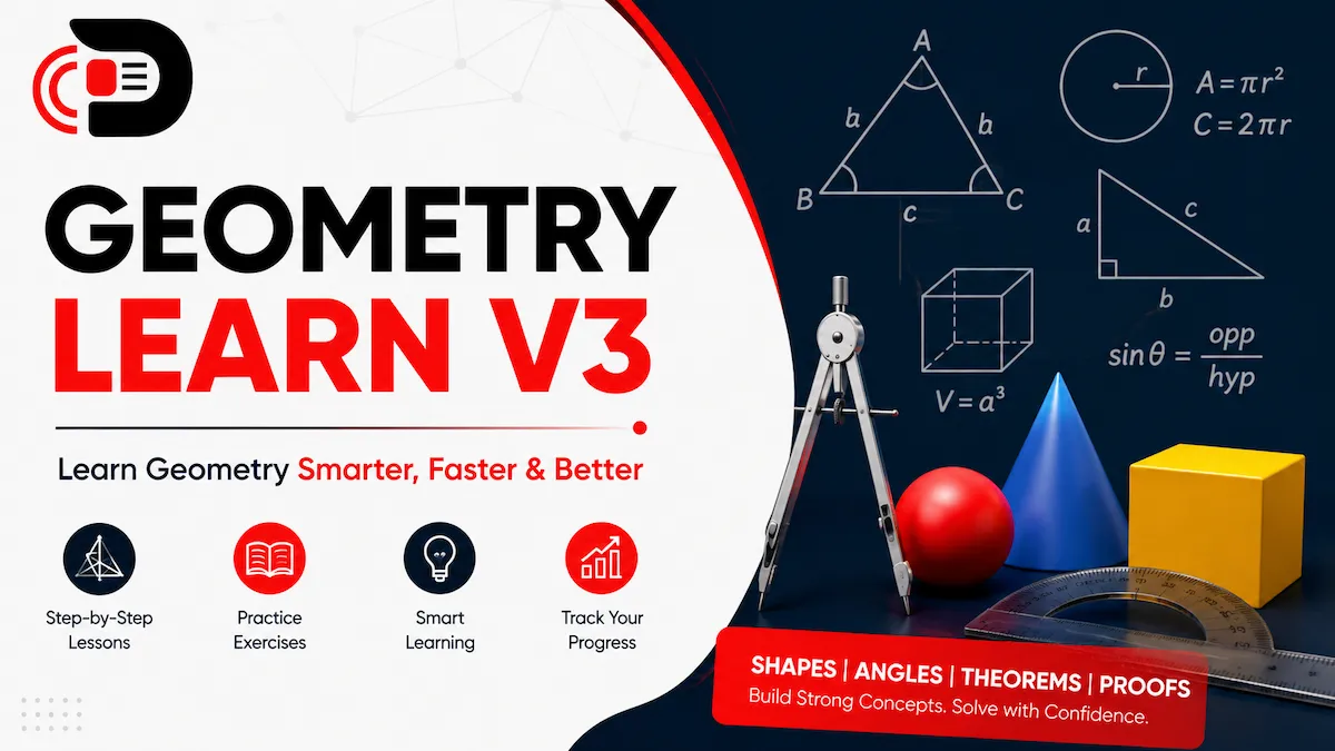 Geometry Learn V3 featured image showing geometric shapes, formulas, diagrams, and learning tools for mastering geometry concepts.