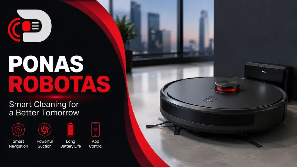 Modern robot vacuum cleaner with advanced smart navigation technology, featuring the Bee Zee News logo and Ponas Robotas branding on a professional featured image.