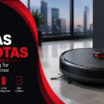 Modern robot vacuum cleaner with advanced smart navigation technology, featuring the Bee Zee News logo and Ponas Robotas branding on a professional featured image.