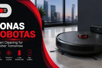 Modern robot vacuum cleaner with advanced smart navigation technology, featuring the Bee Zee News logo and Ponas Robotas branding on a professional featured image.